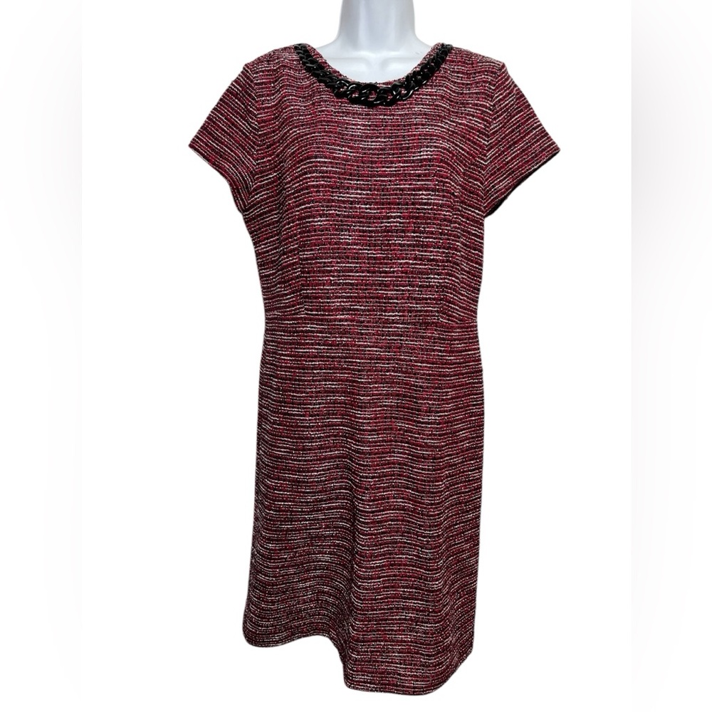 Karl Lagerfeld Paris dress size 10 red & black tweed dress with embellishments 🖤